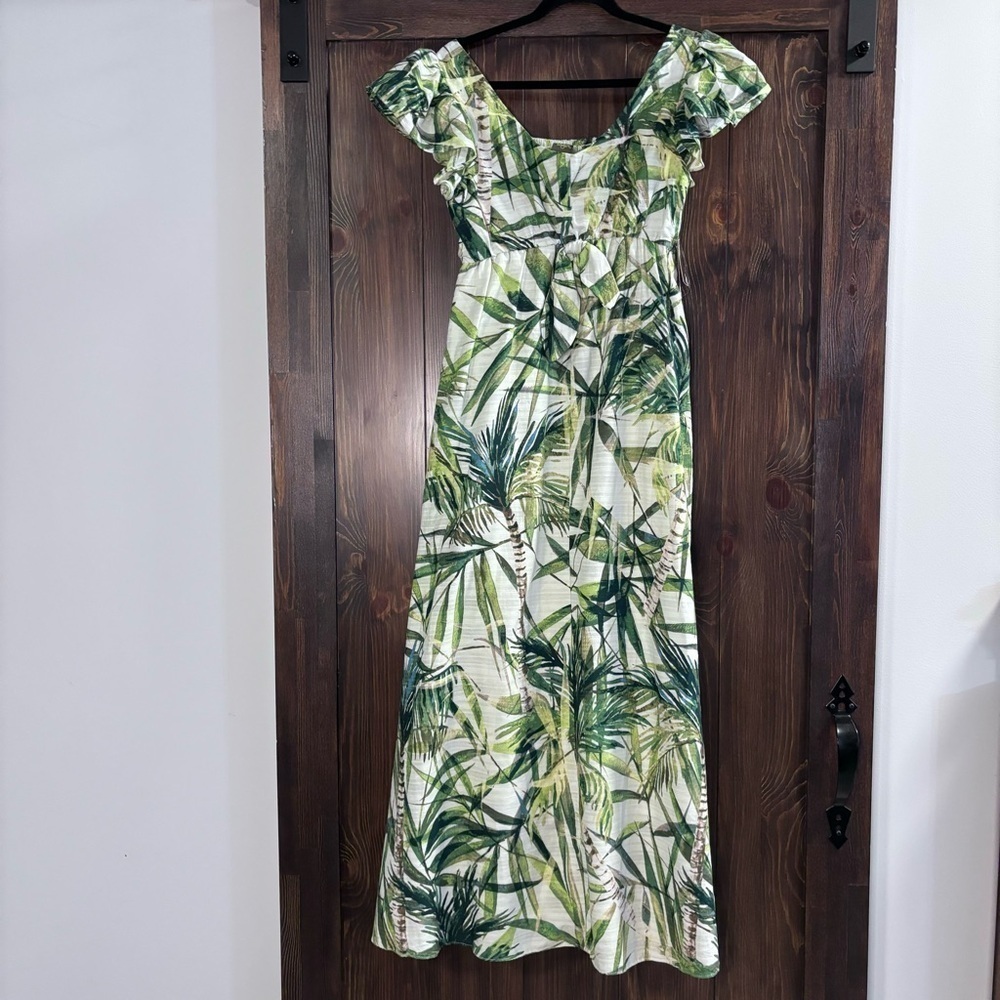 TAYLOR Cotton Printed Bow-Tie Maxi Dress, Green & White NWT - Picture 5 of 6